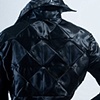 Back quilting detail on quilted collar with zippered shirt