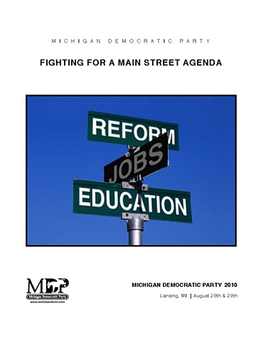 booklet, cover, photo, signs, street, main, democrat, fighting, agenda