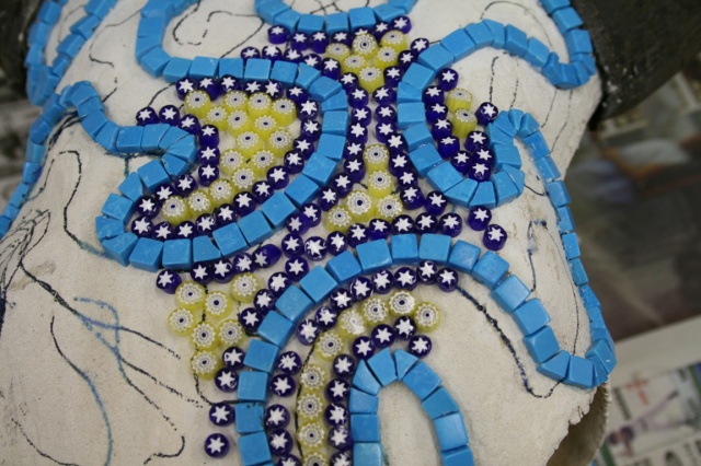 Turquoise & Millefiori Skull - in progress