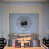 Metallic scrollwork backsplash- created with Artist Jason Hulfish