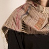 Torn sari fragments, tussah silk, silk mohair - Coral