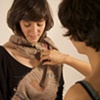 Torn sari fragments, tussah silk, silk mohair - Coral