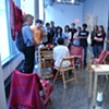 speaking to Professor Tom Gerety's class-- a freshman seminar studying war through literature--on the last day of the installation at 1 Washington Pl. 