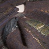 Torn sari fragments, tussah silk hand-dyed with indigo, silk and silk mohair