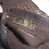 Torn sari fragments, tussah silk hand-dyed with indigo, silk and silk mohair