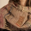 Torn sari fragments, tussah silk, silk mohair - Coral