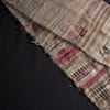 Torn sari fragments, tussah silk hand-dyed with indigo, silk and silk mohair