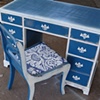 Jasperware Blue and White Desk with Damask Chair