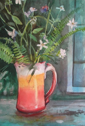 Ferns In Red Pitcher