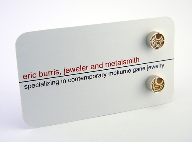 sterling silver disc earrings with copper/silver mokume gane