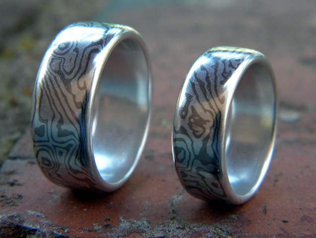 random pattern wedding bands with 14k palladium white gold and sterling silver