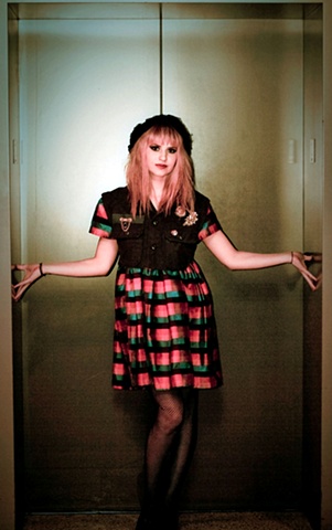 Silk Taffeta 90's inspired baby-doll dress with de-constructed army vest.