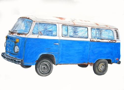 Blue Volkswagen Mini-Bus
