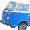Blue Volkswagen Mini-Bus