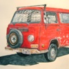 Red Volkswagen Mini-Bus