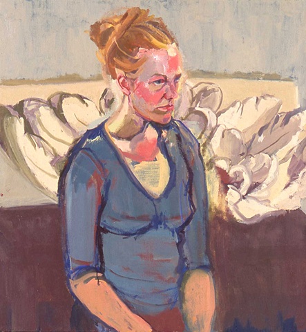 oil painting canvas portrait of Michelle with Angel wings by painter Christina Renfer Vogel