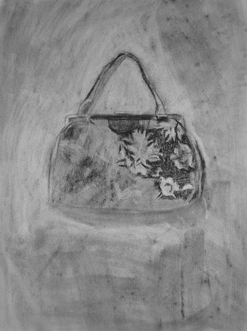 charcoal drawing paper handbag with flowers by painter Christina Renfer Vogel
