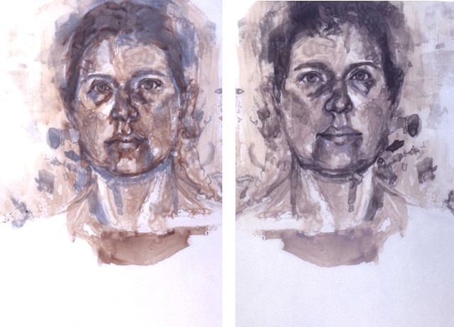 drawing with ink on mylar self portrait portrait of mother by painter Christina Renfer Vogel