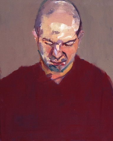 oil painting canvas portrait of Brandon man looking down by painter Christina Renfer Vogel