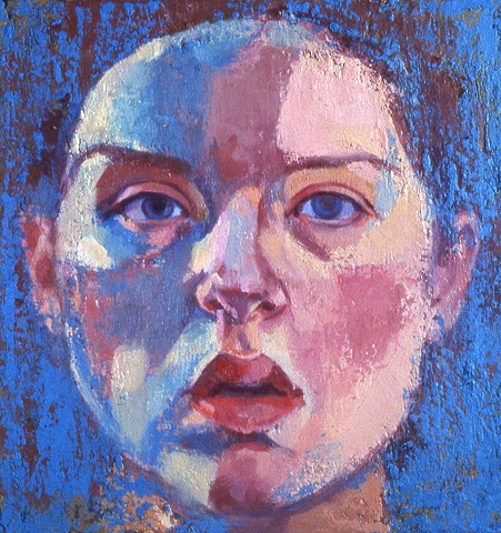oil painting canvas self portrait blue face by painter Christina Renfer Vogel