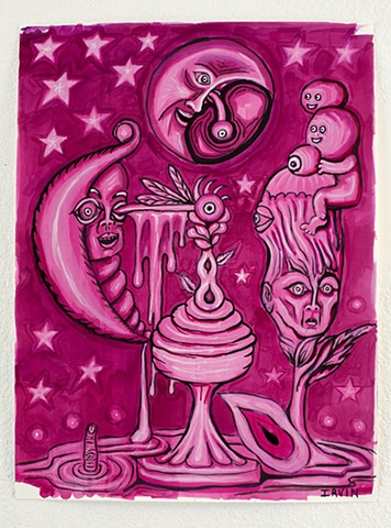 Pink Moon Babies. 24x18in. acrylic on paper
