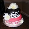 coral and black with white flowers