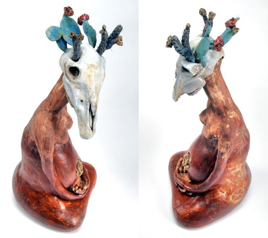 who's your deity?, sculpture, skull, cactus, figurative, ceramic