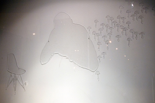 'The Ghost of Tupac Amaru Shakur Attended by an Eames Polypropylene Eiffel Base Shell Chair and a Phalanx of Amantia Pantherina Mushrooms'