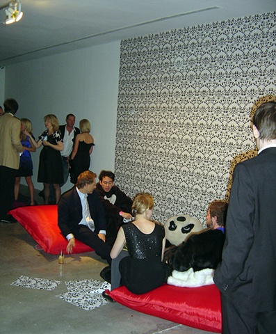 'Panda Orgy' with 'Fucking Pandas' wallpaper by Kate Terry & Gary Colclough