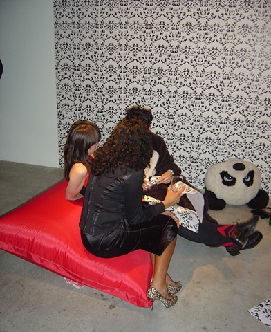 'Panda Orgy' with 'Fucking Pandas' wallpaper by Kate Terry & Gary Colclough