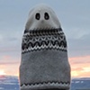 Lopapeysa Made For Me By Bryndis Viglunsdottir, With No Headhole or Armholes, With A Top That Looks Like A Glacier, And Eyeholes Rimmed with Black Like Volcanic Ash, As Per Her Suggestions, Reykjanes