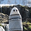 Lopapeysa Made For Me By Bryndis Viglunsdottir, With No Headhole or Armholes, With A Top That Looks Like A Glacier, And Eyeholes Rimmed with Black Like Volcanic Ash, As Per Her Suggestions, Vestfir&eth;ir