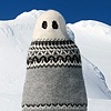 Lopapeysa Made For Me By Bryndis Viglunsdottir, With No Headhole or Armholes, With A Top That Looks Like A Glacier, And Eyeholes Rimmed with Black Like Volcanic Ash, As Per Her Suggestions, Sn&aelig;fellsj&ouml;kull