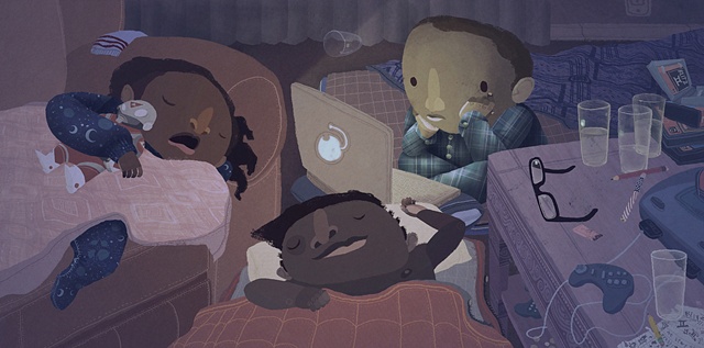 Frank Lin ftongl www.ftongl.com ef / tong / el illustrator illustration christmas sleep over kids brothers friends video games retro ultraman