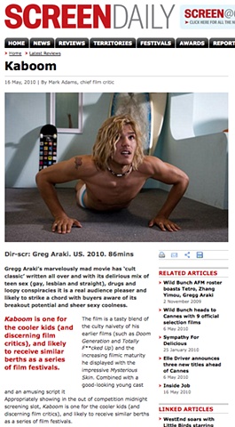 Chris Zylka in Gregg Araki's Kaboom, published in Screen Daily, Cannes 2010