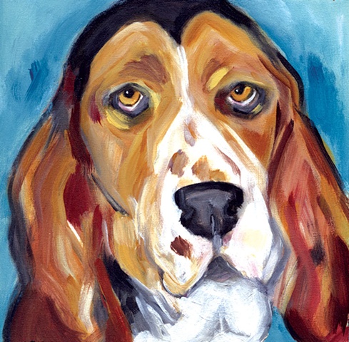 original contemporary modern acrylic painting basset hound dog portrait