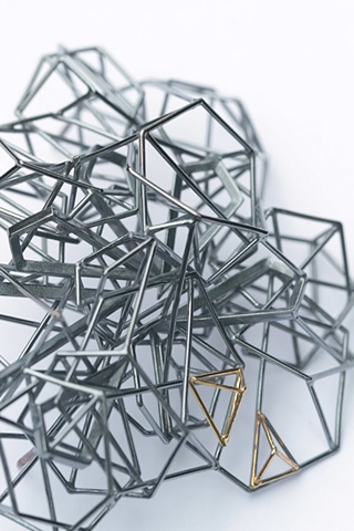 structure brooch with gold pyramids, detail 