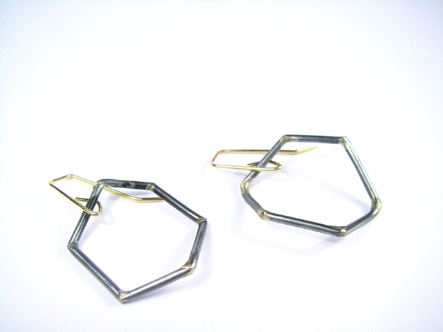 little steel hexagon earrings