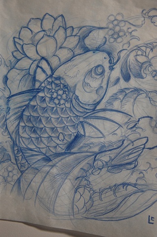 koi Fish Sketch Tattoo