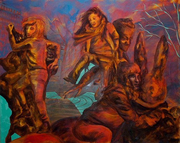 central park statues, oil painting, sarah moran