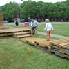 People interacting with the "observe" and "perform" spaces