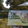 Painting in progress: putting in the background before guests arrive at the reception 
