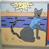 Detail, panther mascot holding flag