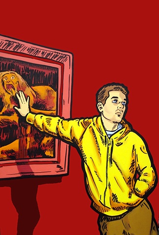 Self Portrait, Painting on Canvas, with Goya's "Saturn Devouring His Son", by Adam Matak