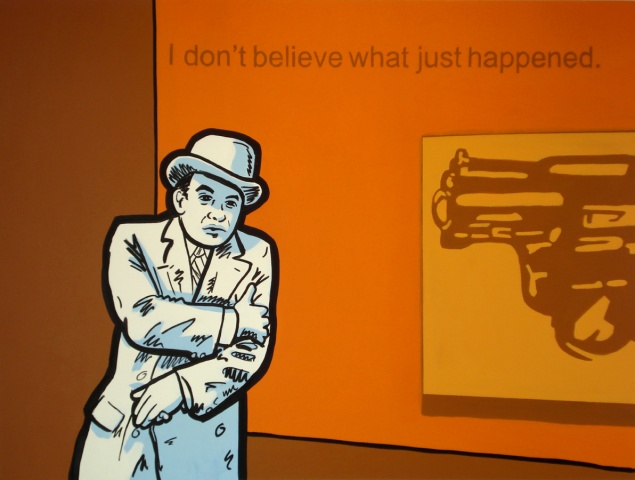 Gangster Shot by Andy Warhol's Painting, acrylic and graffiti marker on canvas, Adam Matak.