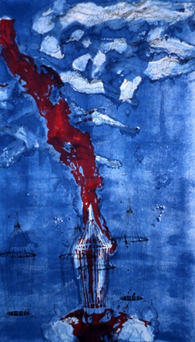 screenprint and monotype cage and hawk wings by Jill Fitterer