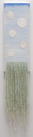 embroidered paper on painted panel