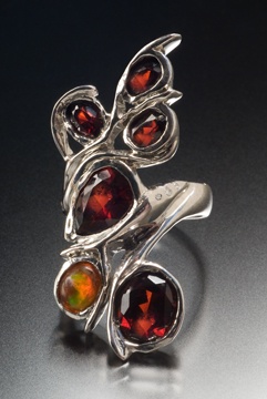 white gold, garnets, white gold cocktail ring, fire opal cocktail, garnet cocktail ring, garnet ring, white gold ring, gold and garnet, garnet and opal, chunky ring, 