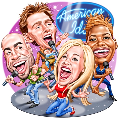 photoshop caricatures of American Idol personalities by Phill Flanders