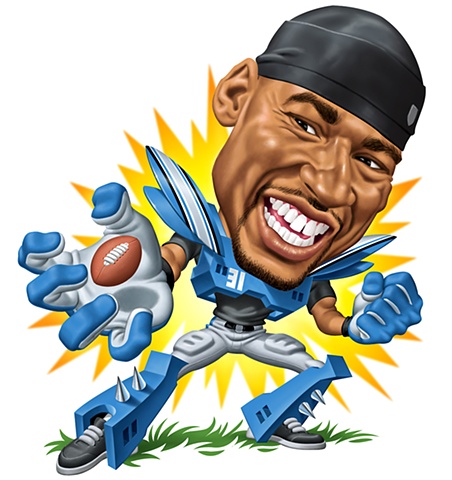 Digital Caricature of Calvin Johnson for Boys' Life magazine